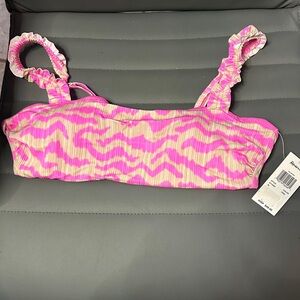 Raisins Pink & Cream Smocked Swim Top with Ruffle Straps